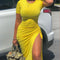 Vestido Amarillo de Manga Corta con Cordón Ajustable