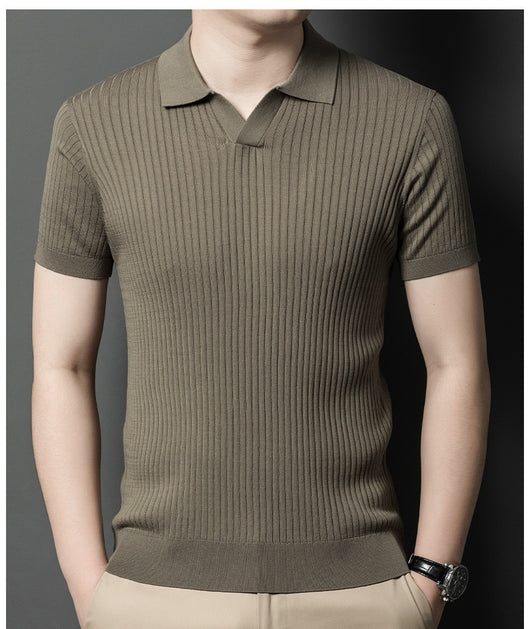 Camiseta de Seda Mulberry para Hombre - Cuello Solapa Manga Corta Lujo Casual - Image 28