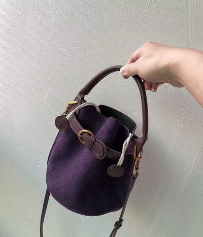 Bolso Mensajero Bucket de Terciopelo Púrpura para Mujer - Image 11