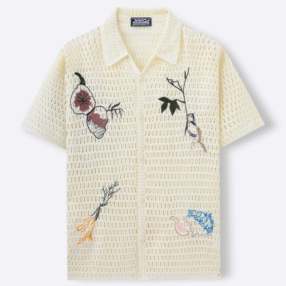 Camisa de Punto Bordada Manga Corta para Hombre - Verano