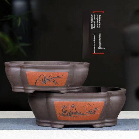 Maceta Rectangular de Cerámica Púrpura para Bonsái y Plantas de Interior