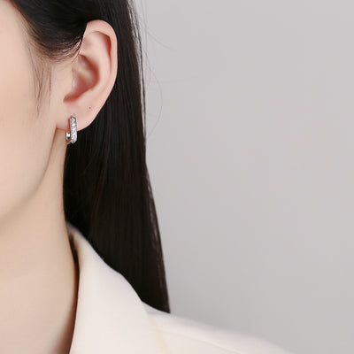 Aretes de Plata 925 Diseño Hueco U con Diamantes - Elegancia Minimalista