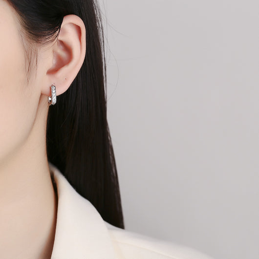Aretes de Plata 925 Diseño Hueco U con Diamantes - Elegancia Minimalista