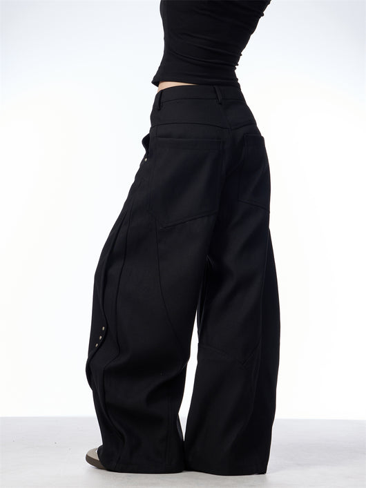 Pantalones Anchos de Tiro Alto con Costura Decorativa para Mujer - Image 5