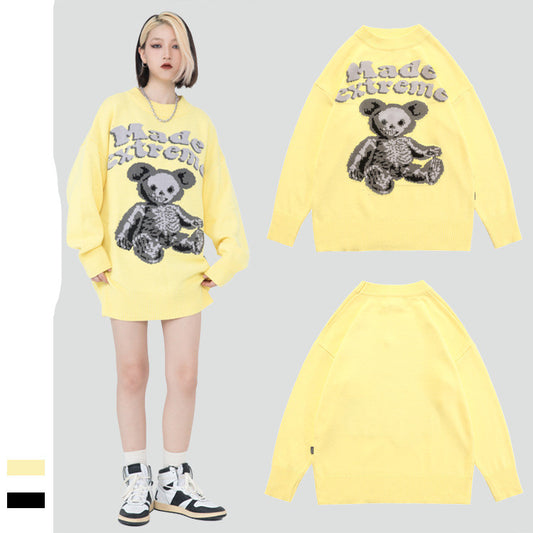 Suéter Holgado de Punto con Diseño Casual Realista de Oso