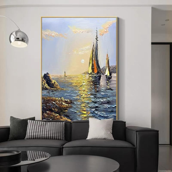 Cuadro Óleo Marino Pintado a Mano - Arte Moderno para Sala de Estar