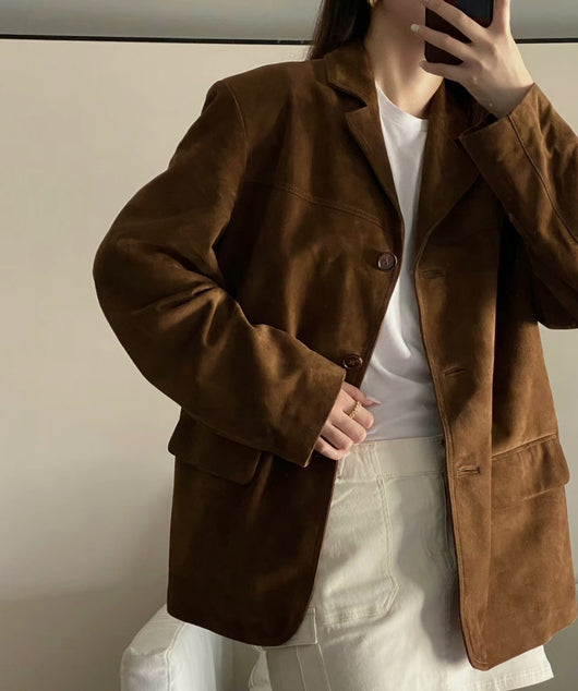 Blazer de Cuero Retro Marrón para Mujer - Image 19
