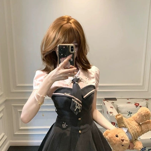 Conjunto de Dos Piezas: Top Tubo de Encaje y Falda con Cuello Cuadrado para Mujer