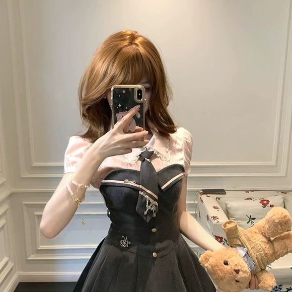 Conjunto de Dos Piezas: Top Tubo de Encaje y Falda con Cuello Cuadrado para Mujer
