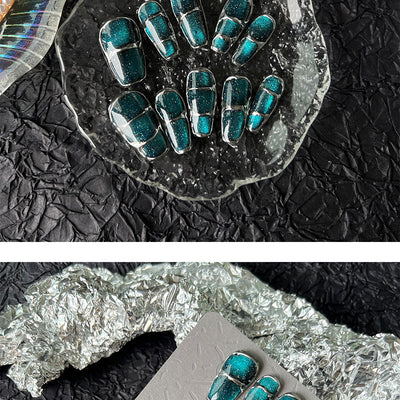 Uñas Postizas Diseño Gato Ojos de Gato Cielo Estrellado Azul con Removedor UV - Image 17
