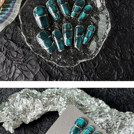 Uñas Postizas Diseño Gato Ojos de Gato Cielo Estrellado Azul con Removedor UV - Image 17