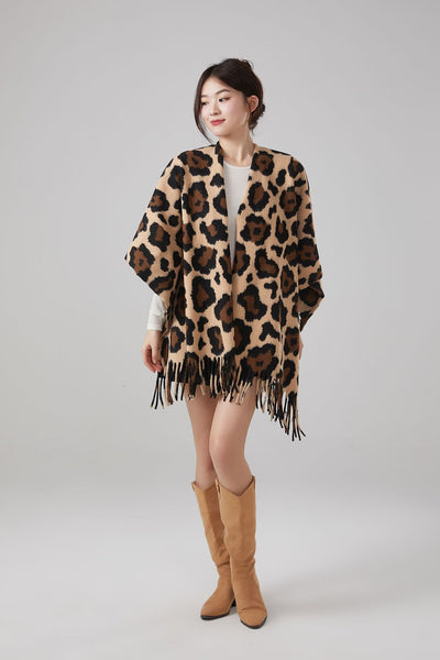 Chal Vintage Estampado Leopardo con Borlas, Cálido y Grueso - Image 12