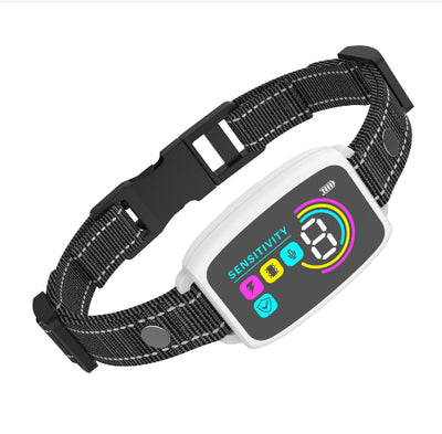 Smart automatic anti-barking dog collar with digital display, portable pet water bottle with food compartment, and a rectangular pet bed. - Image 32