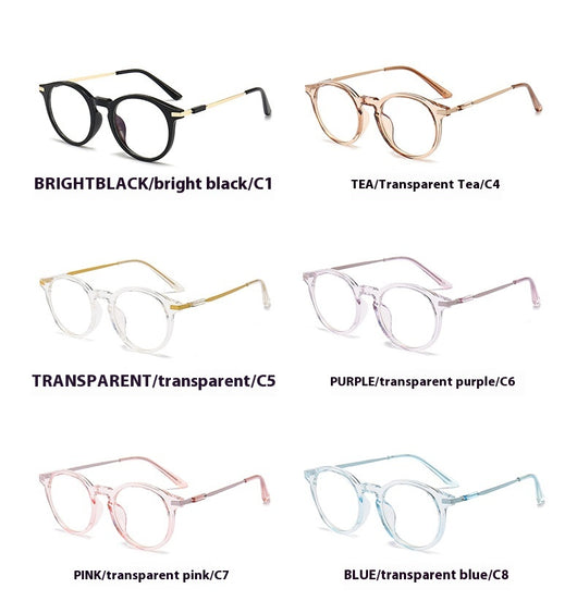Dark purple round-frame anti-blue light reading glasses with silver-colored temples on a white background. - Image 19