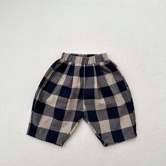 Pantalones Capri Cuadros Azul Retro para Niños