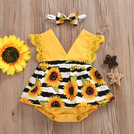 Enterizo de Verano para Bebé Niña con Encaje y Girasol - Image 3