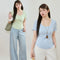 Blusa Slim Fit Escote U Manga Corta Efecto Adelgazante