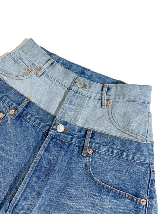 Falda Denim Corta Bicolor con Cintura Ajustable - Image 4