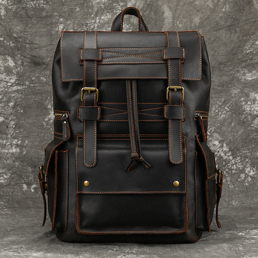 Mochila Multifuncional de Cuero Crazy Horse Retro para Hombre y Estudiantes - Image 20