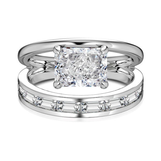 Anillo Doble Capa Plata S925 Flor de Hielo Rectangular con Zirconia 8A - Image 2