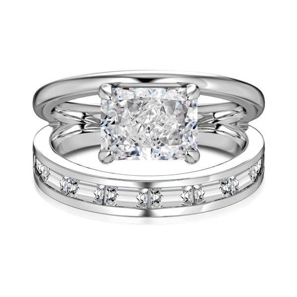 Anillo Doble Capa Plata S925 Flor de Hielo Rectangular con Zirconia 8A