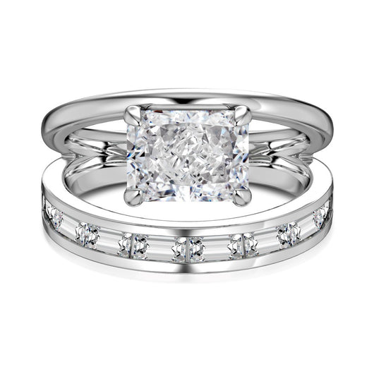 Anillo Doble Capa Plata S925 Flor de Hielo Rectangular con Zirconia 8A - Image 2