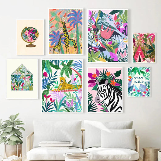 Cuadro de Lona Selva Tropical con Koala, Tigre, Leopardo y Flores - Image 6
