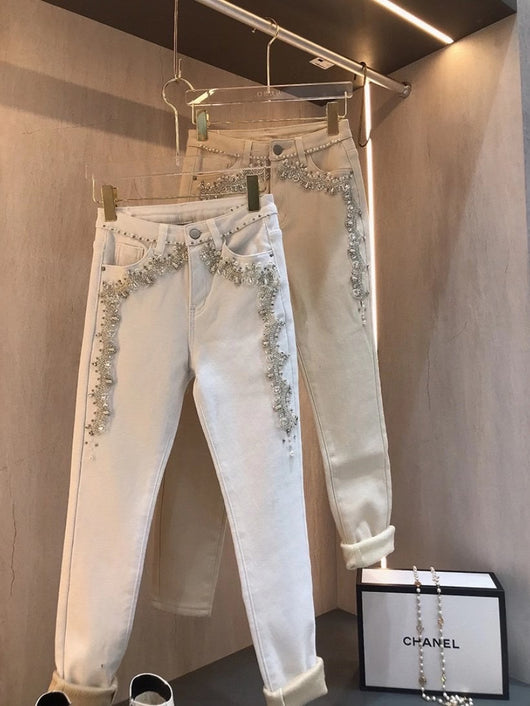 Pantalones Cintura Alta Ajustados con Detalles de Pedrería y Terciopelo - Image 14