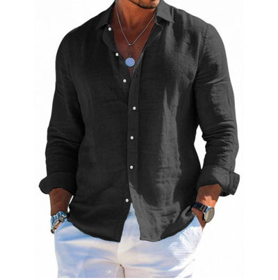 Camisa de Playa Manga Larga con Solapa - Diseño Liso Masculino - Image 21