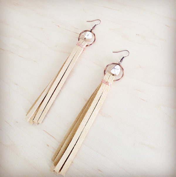 Turquoise Drop Earrings w/ Cream Leather Tassel 207v