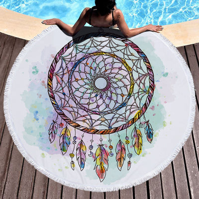 Toalla de Playa Redonda Microfibra Dream Net con Yoga Pad y Flecos - Image 14