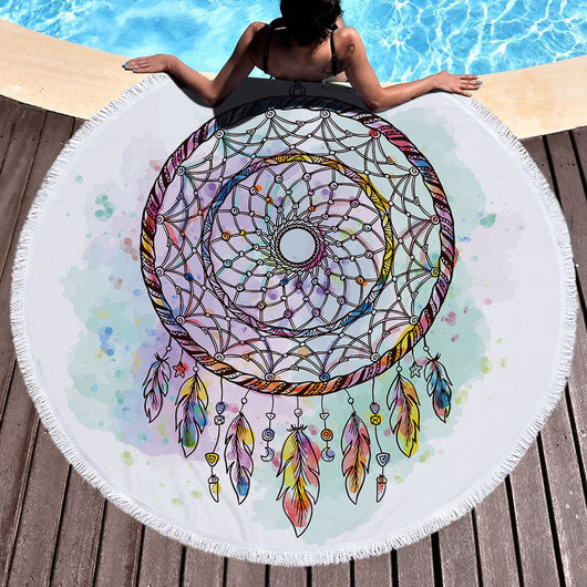 Toalla de Playa Redonda Microfibra Dream Net con Yoga Pad y Flecos - Image 14