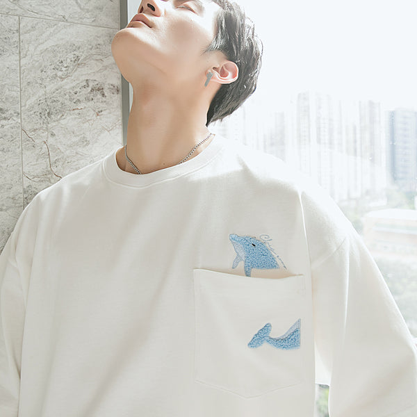 Playera Blanca con Estampado de Ballena Cartoon para Hombre