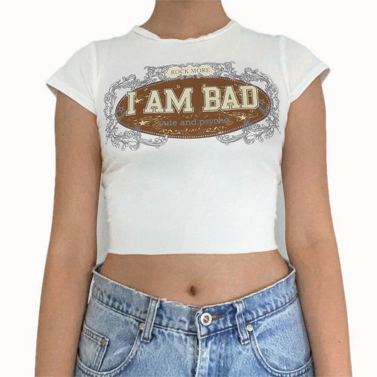 Blusa Cropped Cuello Redondo con Estampado de Letras - Image 10