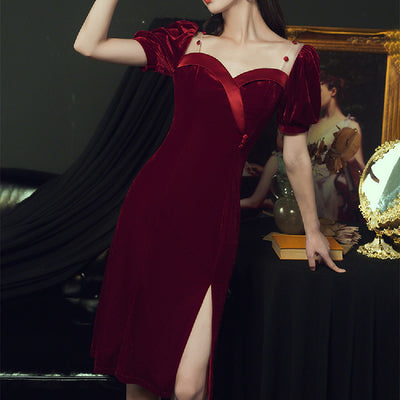 Vestido de Gala Terciopelo Rojo Vino para Mujer - Image 11