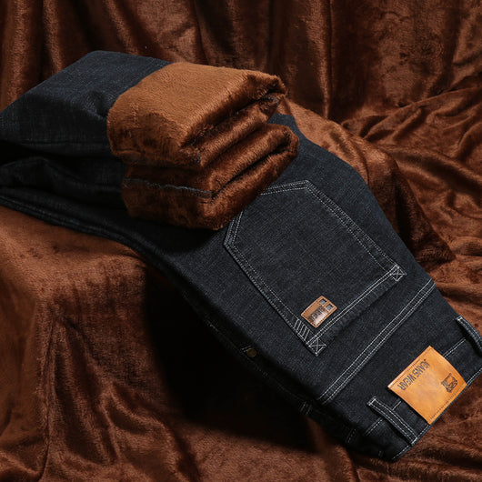 Pantalones Vaqueros Talla Grande Invierno Hombre Fleece Forrado Corte Recto - Image 4