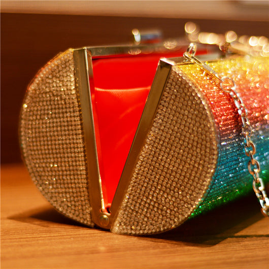 Bolso de Noche Degradado Arcoíris con Diamantes de Lujo para Mujer - Image 11