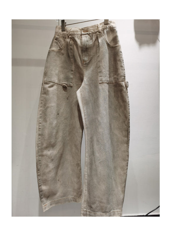 Jeans Anchos Desgastados con Estampado de Tinta Salpicada - Estilo Holgado y Moderno