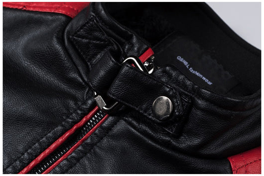 Chaqueta de Cuero para Motociclista con Cuello Alto Retro y Costuras Reforzadas - Image 13