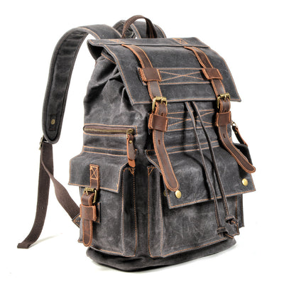 Mochila de Viaje y Montaña en Lona Encerada con Cuero - Image 3