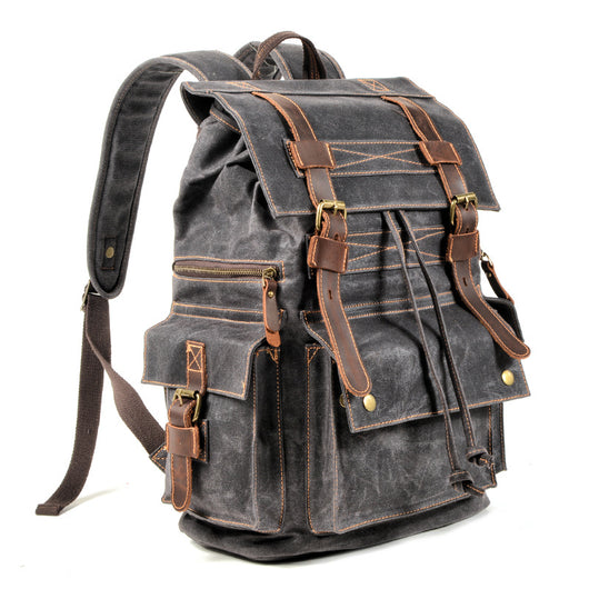 Mochila de Viaje y Montaña en Lona Encerada con Cuero - Image 3