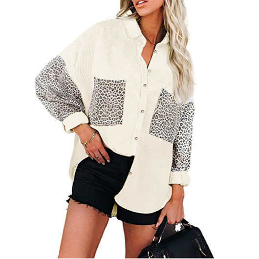 Camisa Suelta de Pana con Estampado Leopardo para Mujer - Image 9