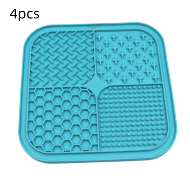Gray silicone pet licking pad with four textured sections, designed for slow feeding and anti-choking. - Image 22
