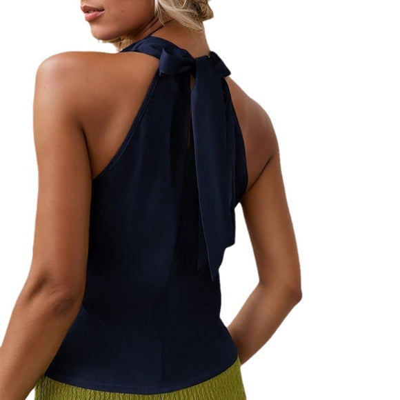 Blusa Elegante sin Mangas con Cuello Halter y Espalda Descubierta