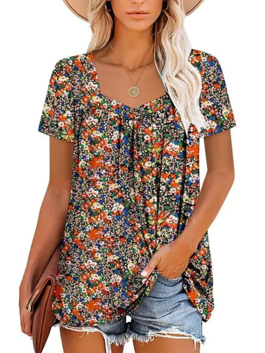 Camiseta Suelta Estampada Cuello Cuadrado Manga Corta para Mujer - Image 24