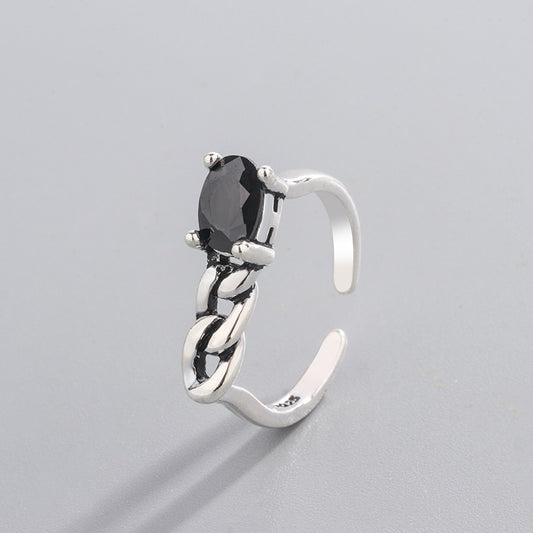 Anillo Retro Circón Incrustado Estilo Japonés y Coreano