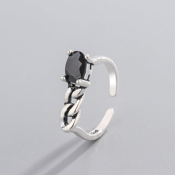 Anillo Retro Circón Incrustado Estilo Japonés y Coreano