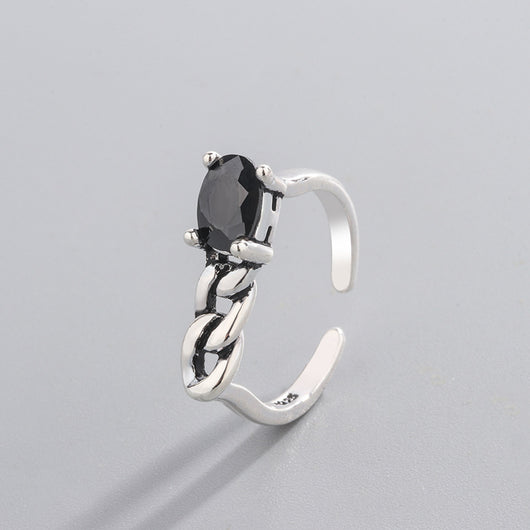 Anillo Retro Circón Incrustado Estilo Japonés y Coreano
