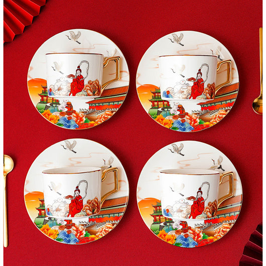 Juego de Taza y Platillo de Cerámica para Té de la Tarde Estilo Chino - Image 6