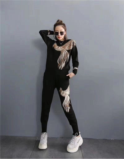 Conjunto Tejido Estilo Occidental con Fénix Bordado para Mujer - Image 5